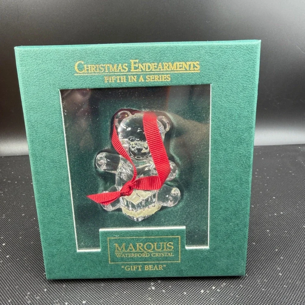 Marquis Waterford Crystal Gift Bear Ornament Christmas Endearments 5thSeries Box